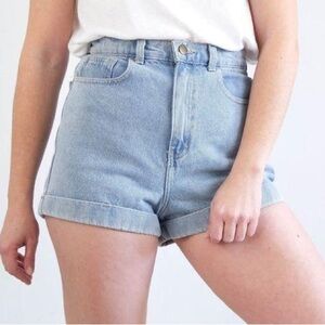 American Apparel High Waisted Denim Shorts in Vintage Light Wash